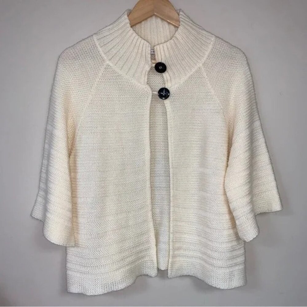 Women's Chunky Knit Cream Cardigan Bell Sleeves Bracelet Length Size Large